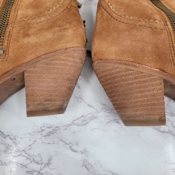 Sam Edleman Louie Bootie in Soft Saddle Fringe Suede Ankle Boots Tan - Picture 4 of 13